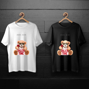 طرح لایه باز خرس تدی با هدیه و گل رز ولنتاین برای چاپ روی انواع تیشرت